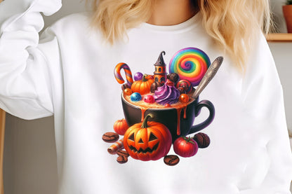 Halloween Coffee Cup PNG Bundle Spooky Pumpkin Coffee Watercolor Clipart