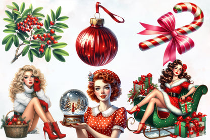 Merry Christmas Clipart PNG Bundle | Cute Festive Holiday Christmas Graphics | Watercolor Christmas Clipart