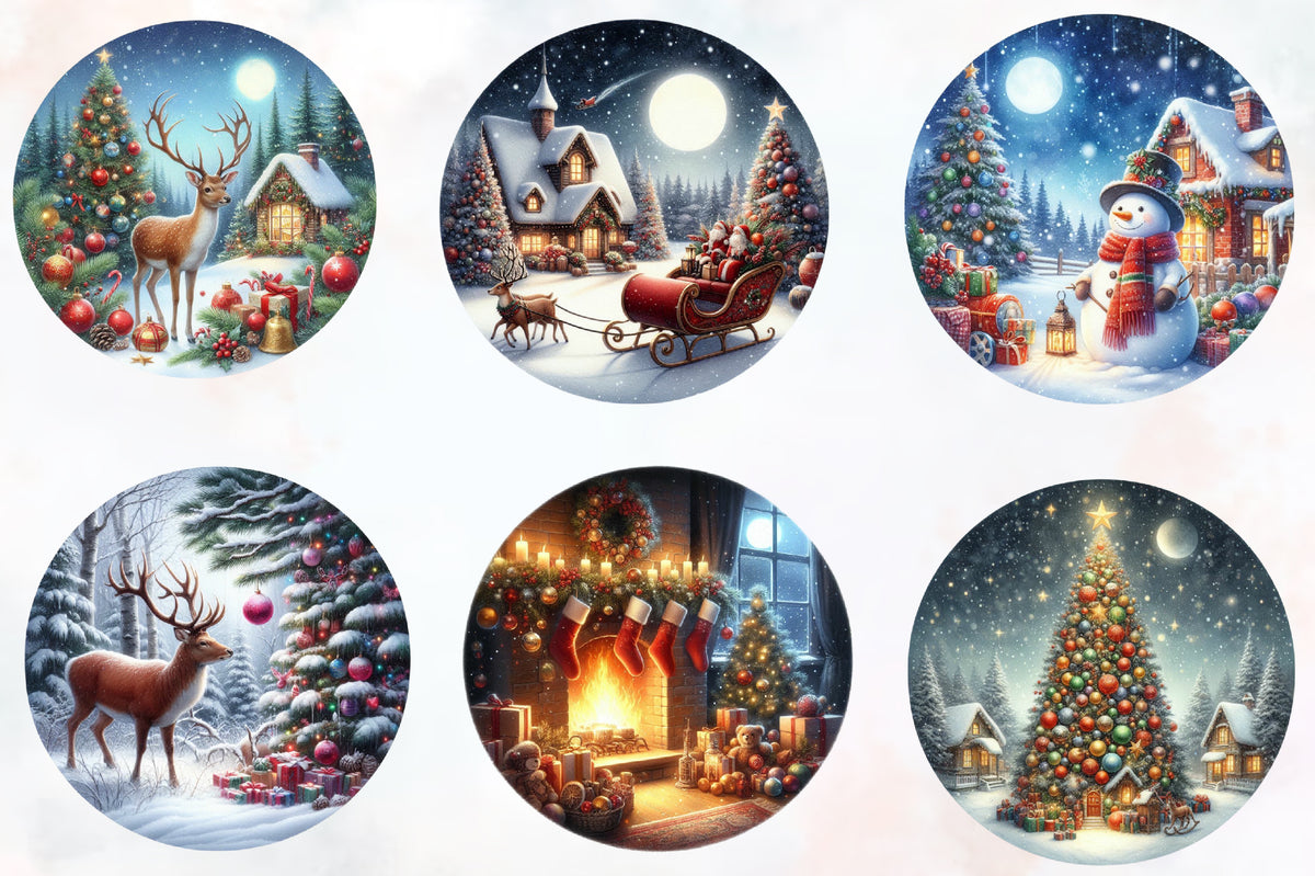 Watercolor Christmas Scenes PNG Bundle 13 Winter Holiday Clipart