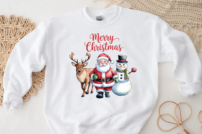Merry Christmas Santa Reindeer Snowman PNG Cute Christmas Sublimation Design