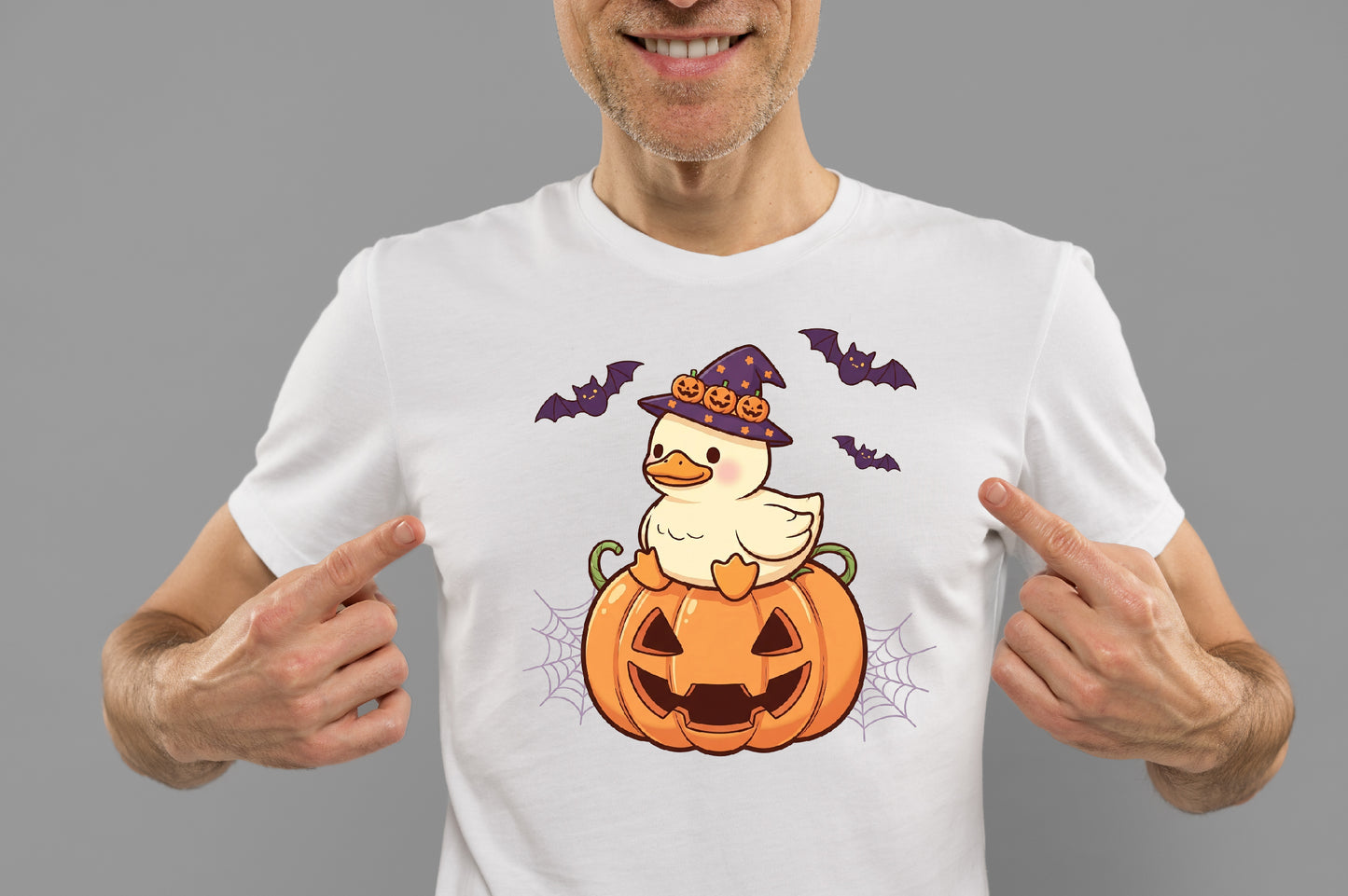 Cute Halloween Duck Pumpkin Witch Hat Bat PNG