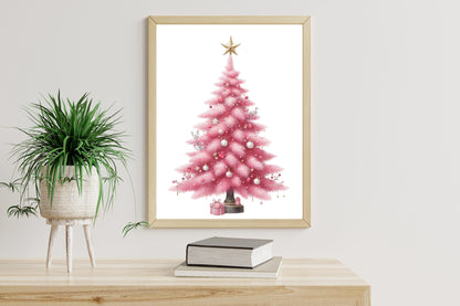 28 Watercolor Pink Christmas Tree PNG Bundle Pink Holiday Tree Clipart