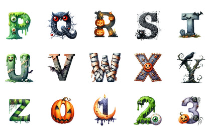 Halloween Alphabet Clipart PNG Bundle | Spooky ABC Letters, Halloween Letters PNG