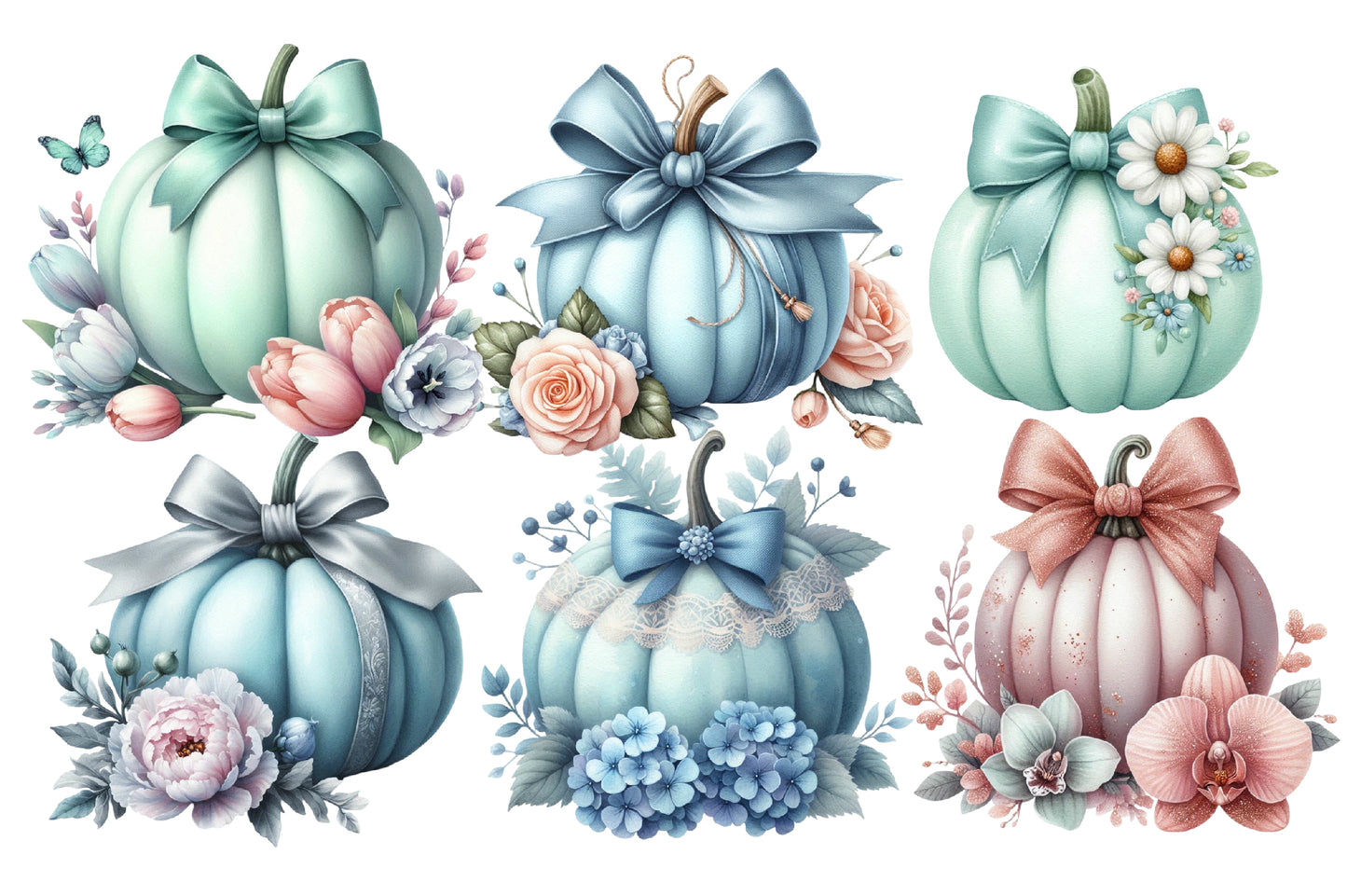 Floral Pumpkin Clipart PNG Bundle | Pastel Pumpkin PNG, Flower Pumpkin Clipart