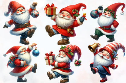 Christmas Break Dancing Gnome Clipart PNG Bundle | Funny Santa Gnome Christmas | Dancing Gnome Sublimation