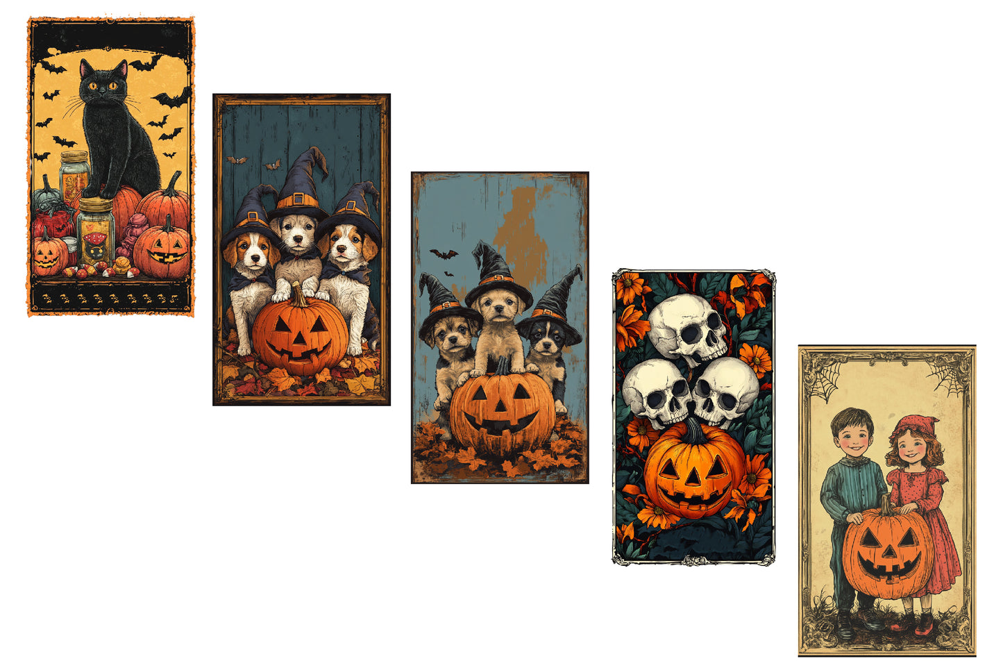 Vintage Halloween Card PNG Sublimation Bundle | Retro Halloween Cards, Pumpkin, Witch, Ghost & Black Cat Clipart