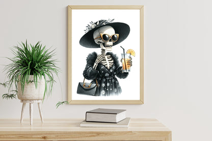 26 Watercolor Halloween Drinking Skeleton PNG Bundle Gothic Spooky Skeleton Clipart