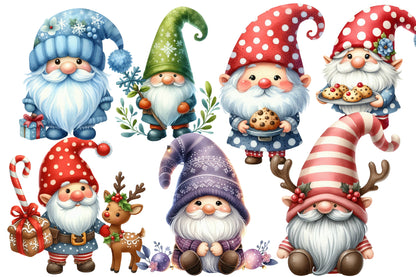 Christmas Gnome Sublimation Clipart PNG Bundle | Watercolor Cute Scandinavian Christmas Gnome PNG | Holiday Sublimation
