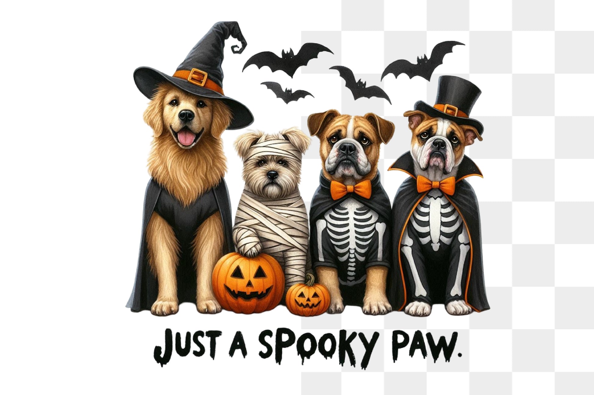 Spooky Paw Halloween Dogs PNG Skeleton Witch Mummy Sublimation