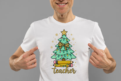 Christmas Teacher Tree PNG Leopard Bow School Holiday Design