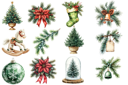 Christmas Winter Watercolor Clipart PNG Bundle | Cozy Snowy Christmas Watercolor Clipart | Winter Holiday Sublimation PNG