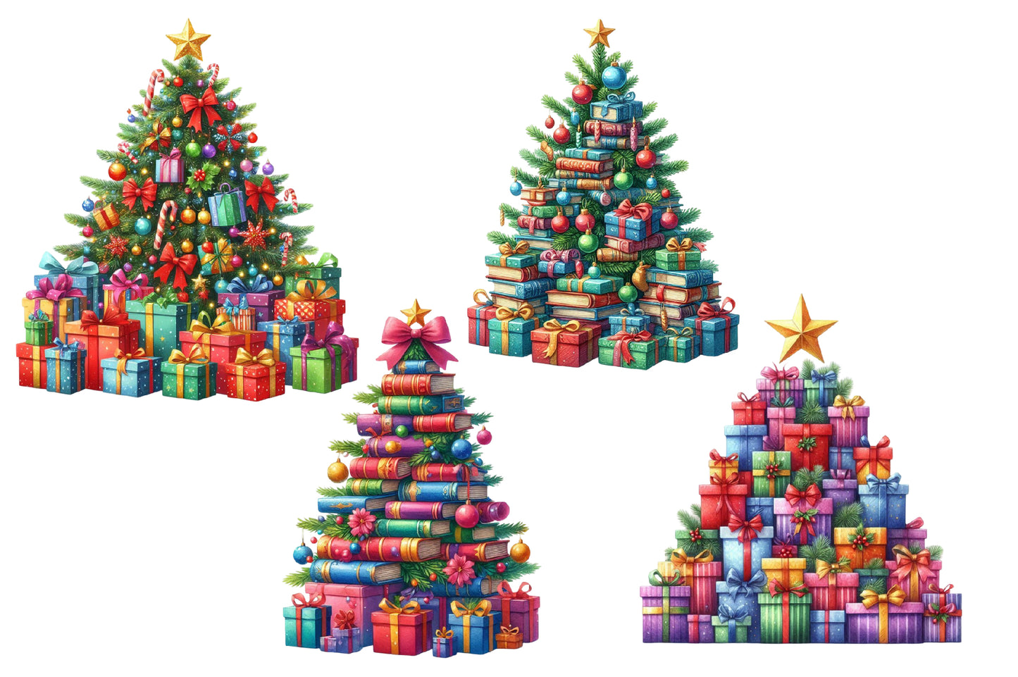 Christmas Tree Clip Art PNG Bundle | Watercolor Christmas Tree Clipart | Cute Festive Holiday Tree Sublimation PNG
