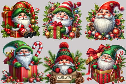 Watercolor Christmas Gnomes Clipart PNG Bundle | Cute Santa Gnome Holiday Designs