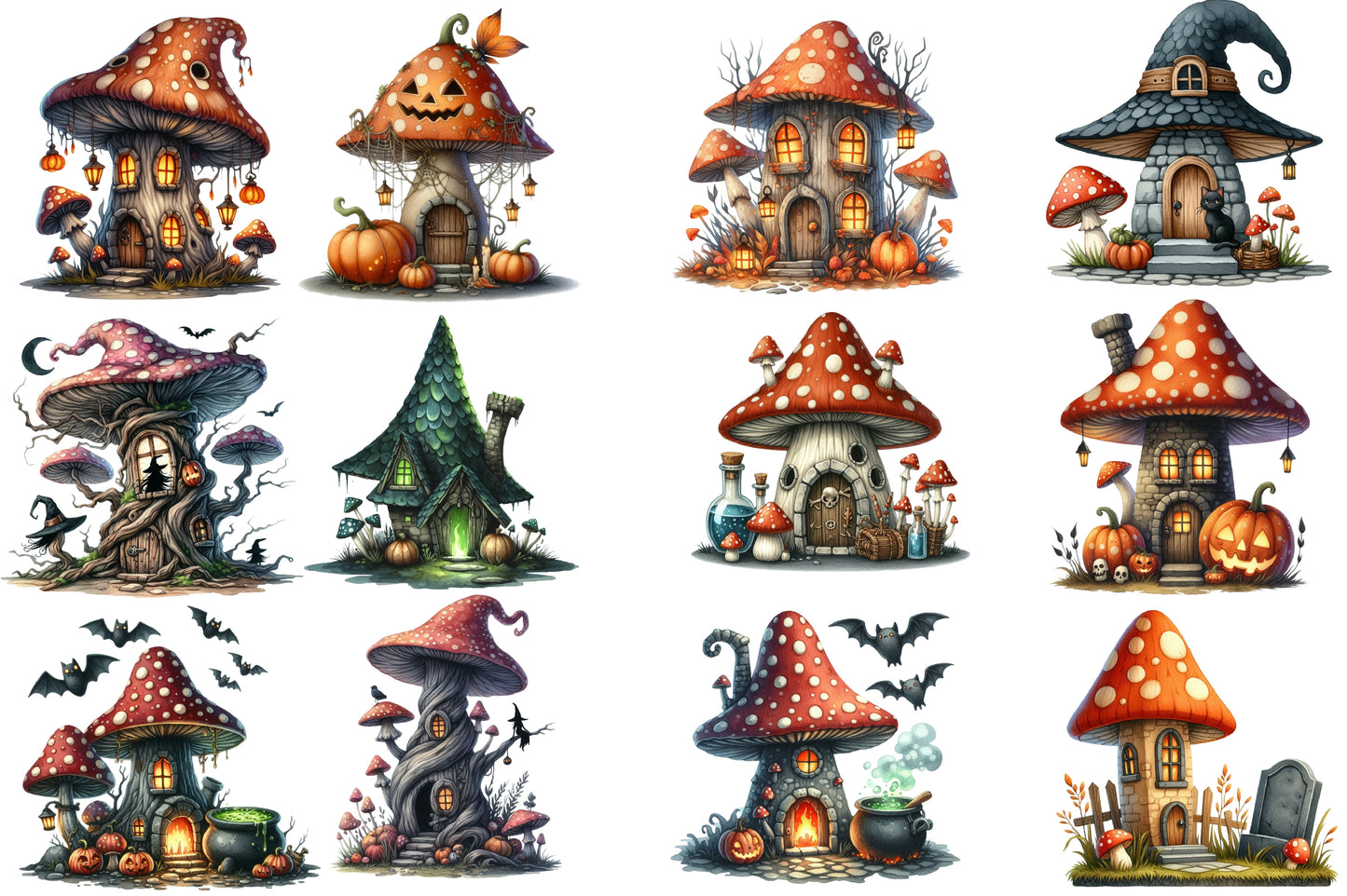 Halloween Mushroom House Clipart PNG | Magical Mushroom House PNG, Spooky Cottage Clipart,