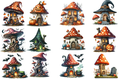 Halloween Mushroom House Clipart PNG | Magical Mushroom House PNG, Spooky Cottage Clipart,