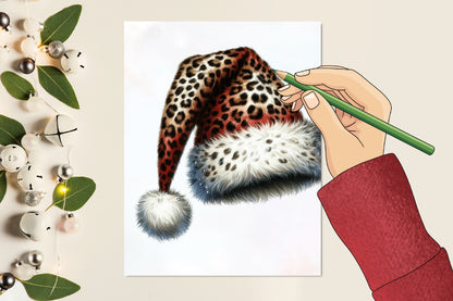 Watercolor Leopard Christmas Clipart PNG Bundle | Leopard Print Ornaments, Gift Box, Bells & Holiday Designs