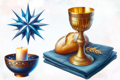 Watercolor Christmas Religious Clipart PNG Bundle | Christian Nativity & Biblical Christmas Designs
