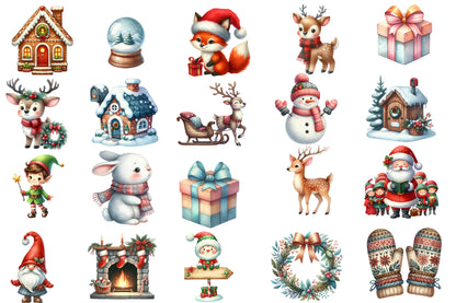 Cute Christmas Clipart PNG Bundle | Christmas Watercolor Clipart | Cute Holiday Sublimation PNG