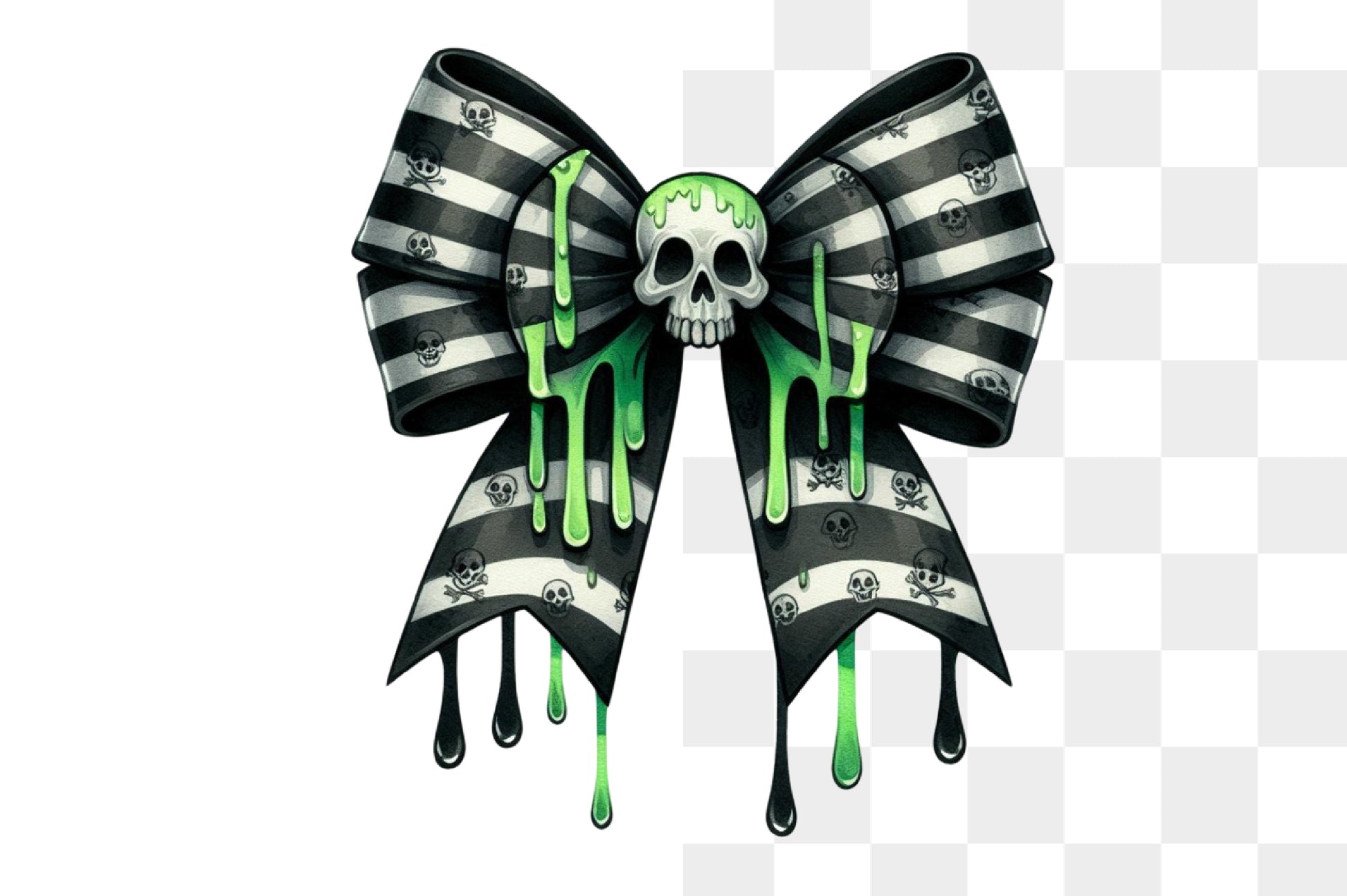 Gothic Skull Bow Halloween PNG Green Drip Spooky Ribbon Sublimation