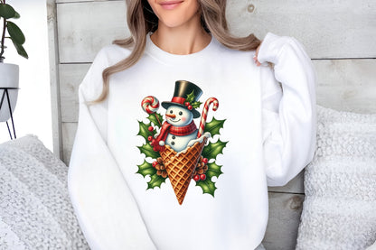 Christmas Snowman Ice Cream Cone PNG Clipart Cute Winter Holiday Design