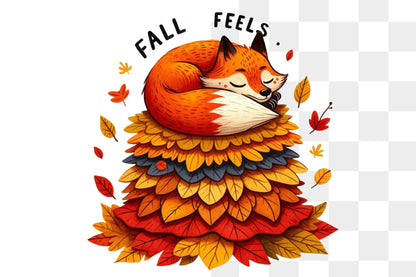 Fall Feels Fox Autumn Leaves PNG Sublimation Design