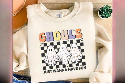 3 Cute Ghosts Halloween PNG Just Wanna Have Fun Checkered Ghost Clipart