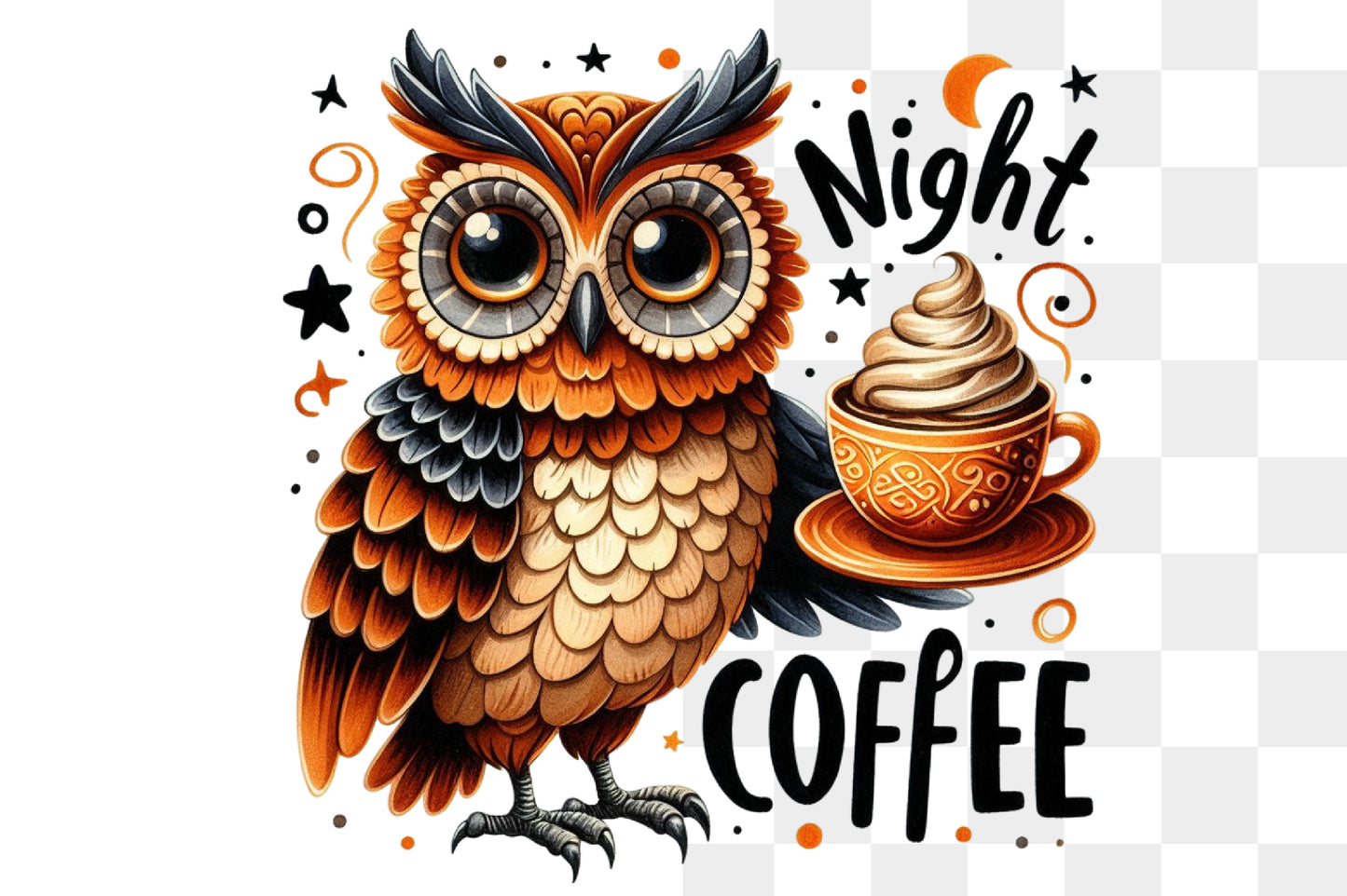 Cute Owl Coffee PNG Night Coffee Lover Autumn Sublimation Design