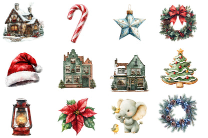 Christmas Time Watercolor Clipart PNG Bundle | Cute Christmas Holiday Watercolor Clipart | Festive Winter Sublimation PNG