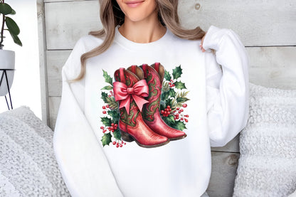 Christmas Pink Cowboy Boots PNG Sublimation Bundle Western Holiday Boots Clipart