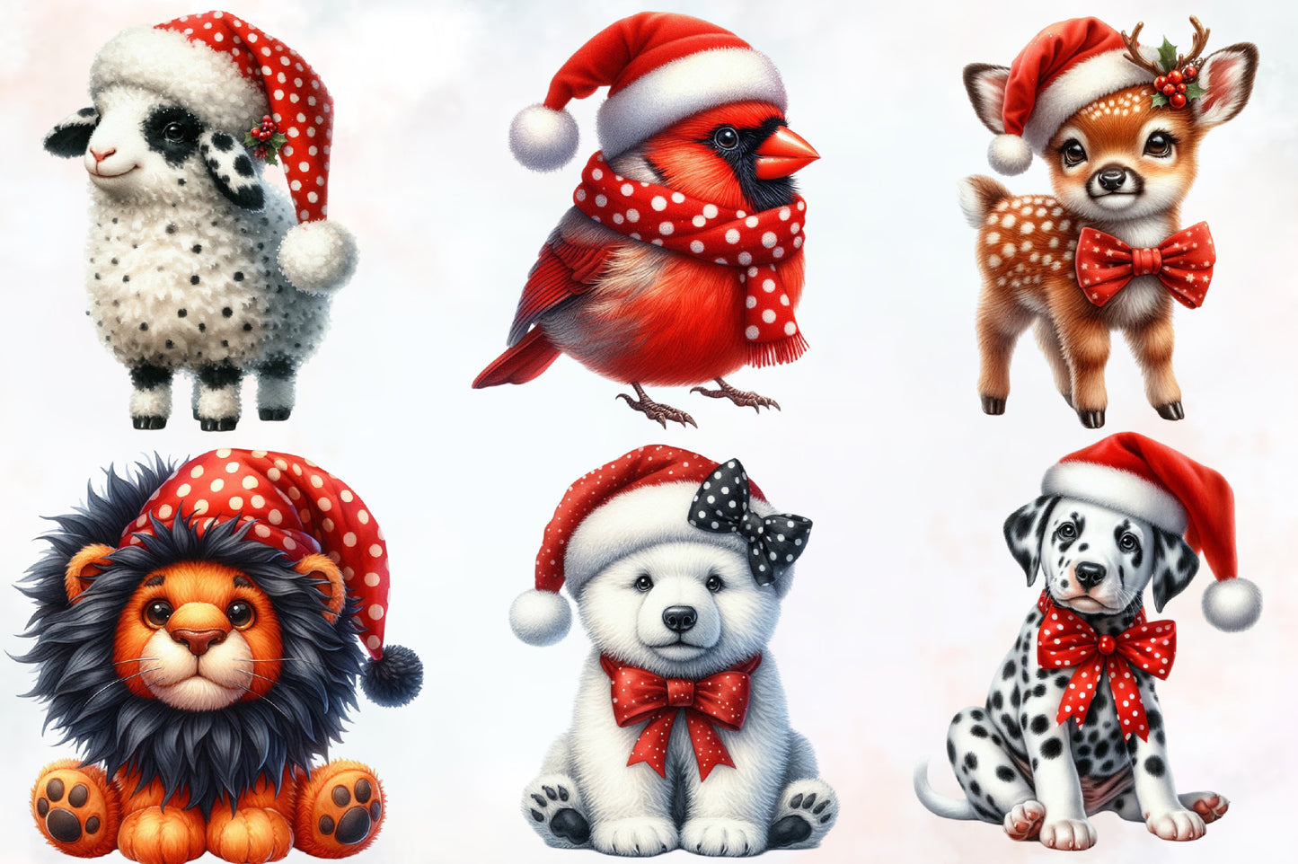 Christmas Animals PNG Clipart Bundle | Watercolor Cute Holiday Animals, Santa Hats, Bows & Festive Winter Designs