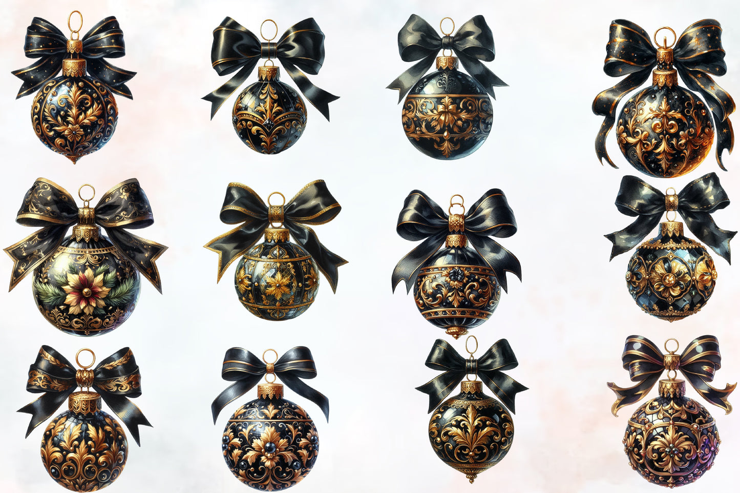 Watercolor Christmas Cat Ornament Clipart PNG Bundle | Cute Kitty Christmas Baubles