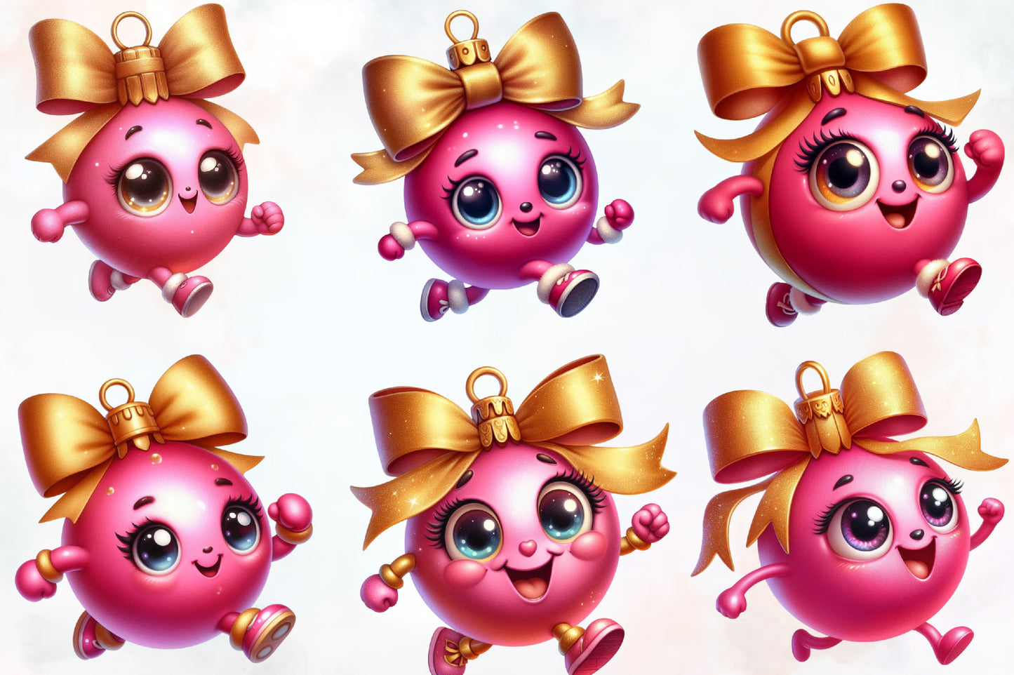 28 Christmas Funny Ball PNG Clipart Bundle Watercolor Cute Holiday Ornament