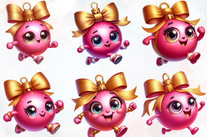 28 Christmas Funny Ball PNG Clipart Bundle Watercolor Cute Holiday Ornament