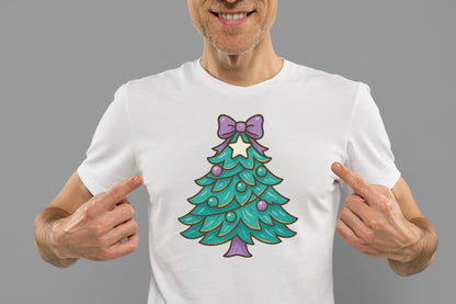 Cute Christmas Tree PNG Purple Bow Holiday Sublimation Design
