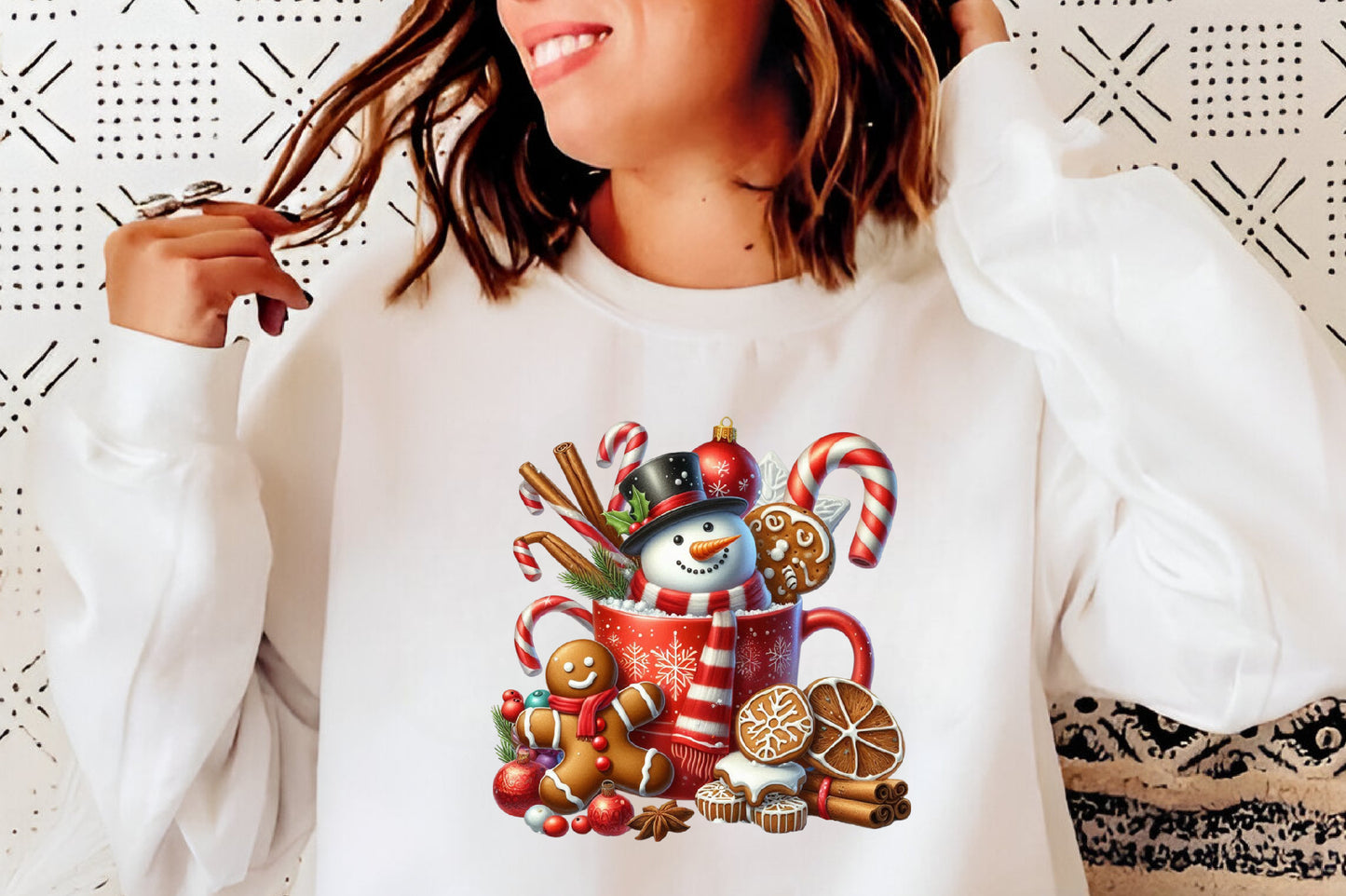 Watercolor Christmas Snowman Mug PNG Gingerbread Candy Cane Holiday Clipart