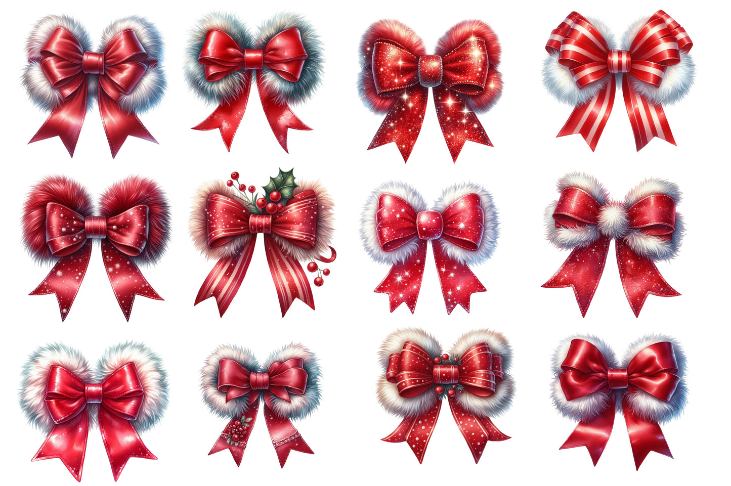 Red Coquette Christmas Bow Clipart PNG Bundle | Christmas Bow PNG | Red Bow Sublimation