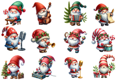 Christmas Gnome Musicians Sublimation PNG Bundle | Watercolor Musical Christmas Gnome Clipart | Holiday Music PNG