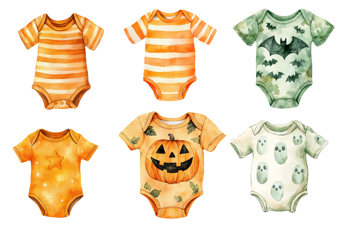 Halloween Baby Clothes Clipart PNG Bundle | Baby Bodysuit PNG, Halloween Onesie Clipart,