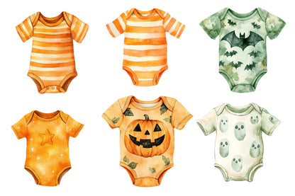 Halloween Baby Clothes Clipart PNG Bundle | Baby Bodysuit PNG, Halloween Onesie Clipart,