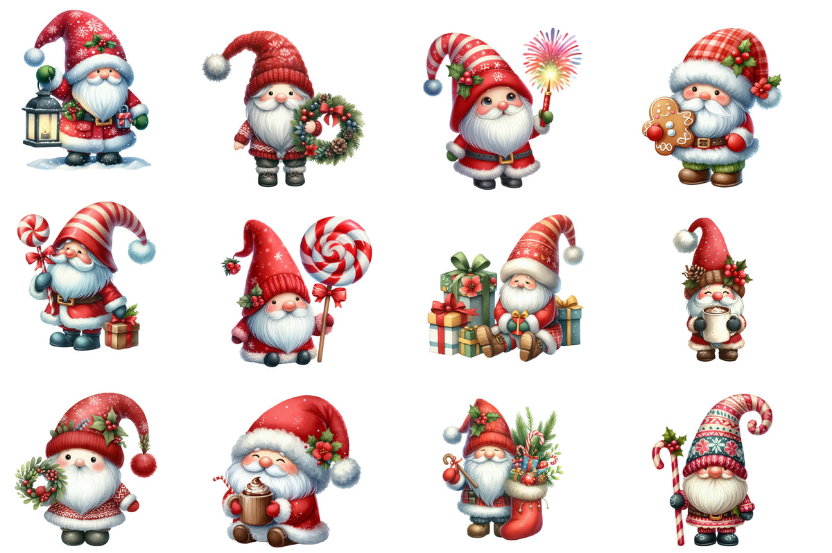 Christmas Gnomes Watercolor Clipart PNG Bundle | Cute Gnome Clipart | Christmas Sublimation