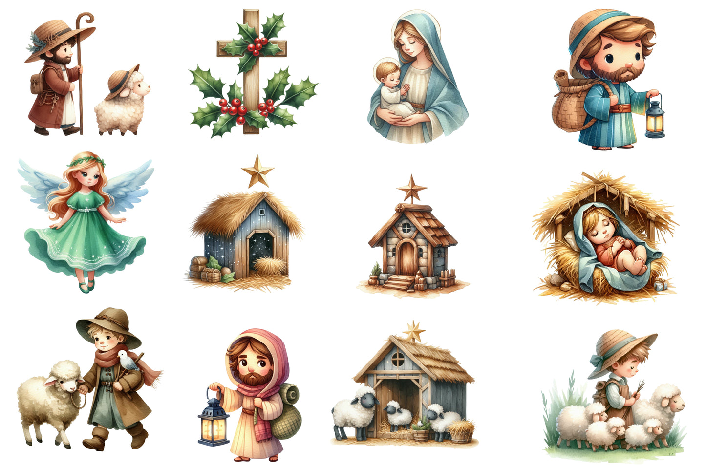 Christmas Nativity Sublimation Clipart PNG Bundle | Watercolor Nativity Christmas Clipart | Religious Holiday Sublimation PNG