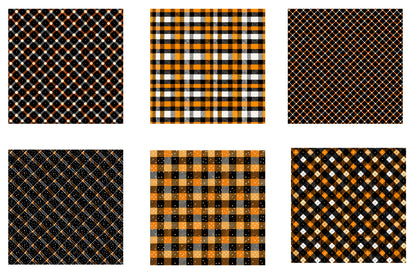 Halloween Digital Paper PNG | Black Orange Plaid Pattern, Halloween Scrapbook Paper