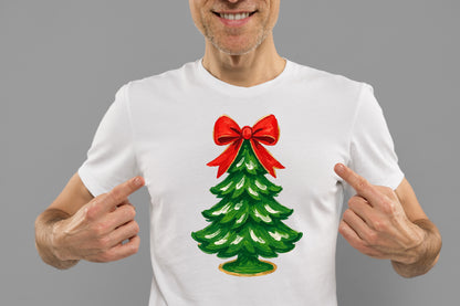Classic Christmas Tree With Red Bow PNG Sublimation Design