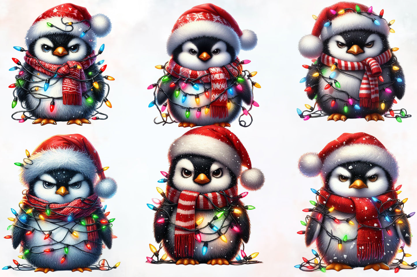 25 Christmas Grumpy Penguin PNG Watercolor Clipart Bundle Holiday