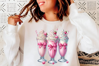 Pink Milkshake PNG Clipart Bundle Watercolor Bow Strawberry Sweet Drink
