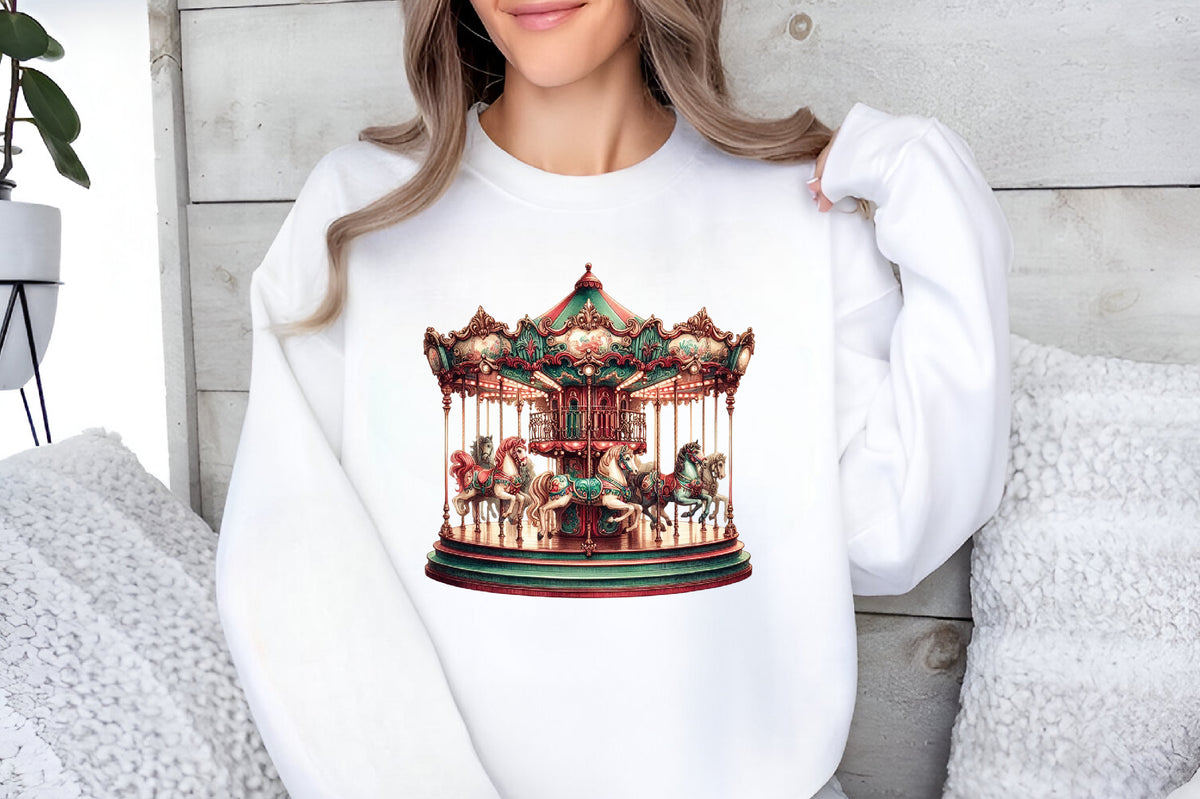 Vintage Christmas Carousel PNG Elegant Carousel Horse Holiday Clipart