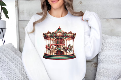 Vintage Christmas Carousel PNG Elegant Carousel Horse Holiday Clipart