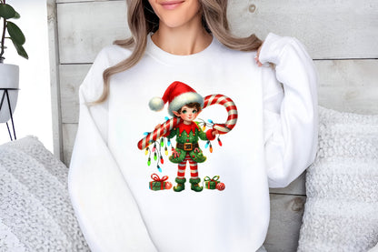 Funny Christmas Elf PNG Bundle Watercolor Cute Holiday Elf Clipart
