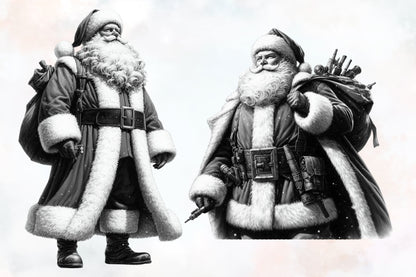 10 Watercolor Black and White Santa PNG Clipart Christmas Bundle