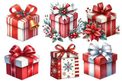 Christmas Presents & Wrapping Clipart PNG Bundle | Watercolor Christmas Gifts & Wrapping Clipart | Holiday Gift Sublimation PNG
